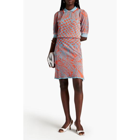 Diane Von Furstenberg Cruz Skirt Metallic Jacquard Tile Summer Party Garden Sz M - Picture 1 of 11